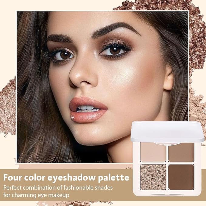 4 Colors Matte Shimmer Eyeshadow Makeup Palette,Champagne Nude Light Dark Brown Highly Pigmented Natural Neutral Eye Shadow Palette,Long Lasting Waterproof Naturing-Looking Women Girls Eye Shadow