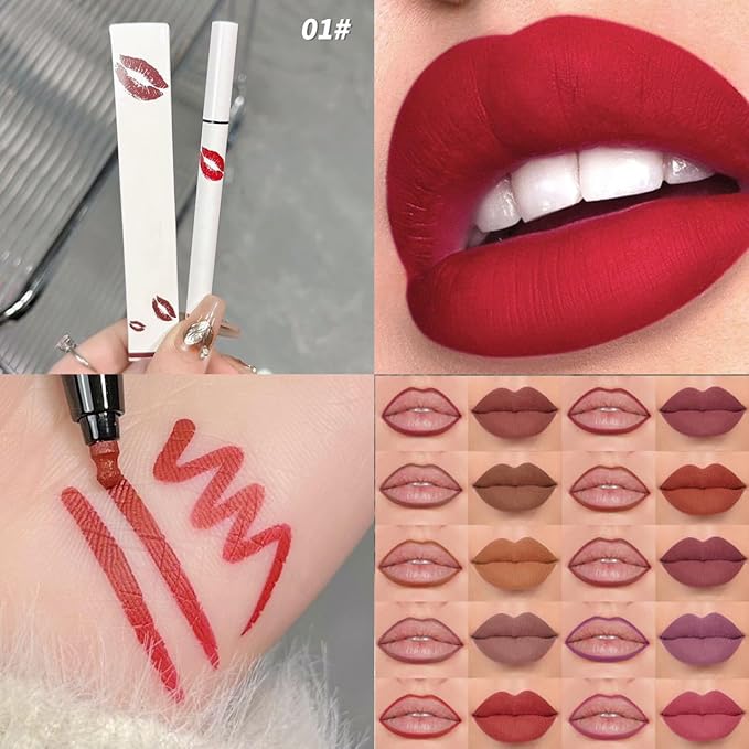 Longwear Liquid Lip Liner, Matte Lip Tint Stain Marker Pen, 2 in1 Liquid Lipstick & Lip Liner Pencil, Long Lasting Waterproof Lip gloss for Women, Fuller Lips Makeup (07+08)