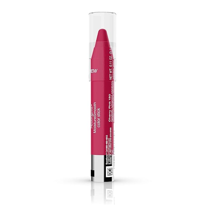 Neutrogena MoistureSmooth Color Stick for Lips, Moisturizing and Conditioning Lipstick with a Balm-Like Formula, Nourishing Shea Butter and Fruit Extracts, 150 Cherry Pink, .011 oz