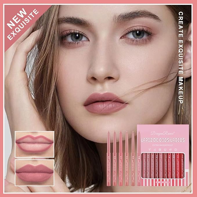 12 PCS Lip Liner Set, Matte Nude Lip Liner Pencil Set, Longwear Lip Liners Set, Waterproof Lipliner Lip Pencil Set, Richly Pigmented Lip Liner and Lipstick, Luxury Intense Lip Liner Pack