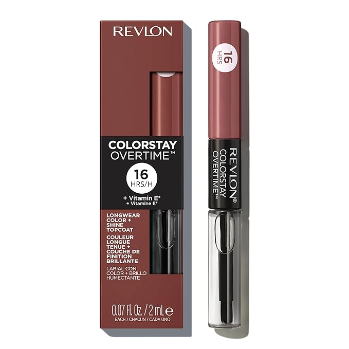 Revlon Liquid Lipstick with Clear Lip Gloss, ColorStay Overtime Lipcolor, Dual Ended with Vitamin E, 320 Faithful Fawn, 0.07 Fl Oz