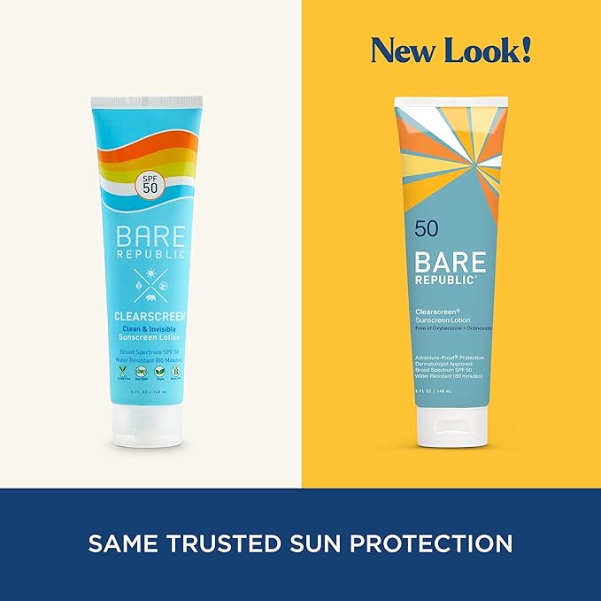 Bare Republic Clearscreen Sunscreen SPF 50 Sunblock Body Lotion, Water Resistant with an Invisible Finish, 5 Fl Oz