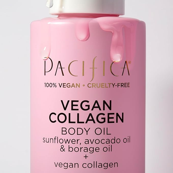 Pacifica Vegan Collagen Body Oil - Moisturizing, Hydrating Massage for Dry Skin, Soft & Radiant Glow, Jasmine Scent, 4 fl oz