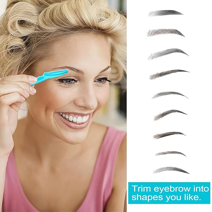 12 Pcs Eyebrow Razors, Face Razors Multipurpose, Exfoliating Dermaplaning Tools, Eyebrow Trimmers Shaver with Safety Cover, Facial Hair Removal for Women Men Body Use (Blue)