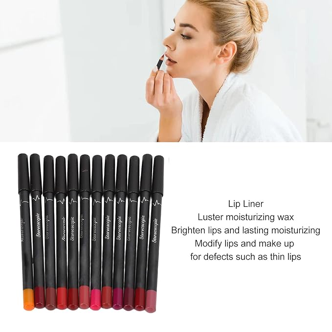 12Pcs Lip Liner Contour Pencil, Waterproof Lip Liner Contour Pencil Waterproof Matte Lipstick Set for Beauty Lovers Lipstick Pencil Makeup Tool Set Lip Contour Pencil Matte Lipstic