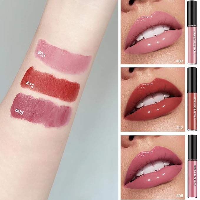 12 Color Cream Lip Gloss, 12 Colors Cream Texture Lipstick Waterproof, Long-Lasting Moisturizing Velvet Lip Gloss,Waterproof Lip Gloss Moisturising Liquid Lipstick(#3#5#12,3pcs)