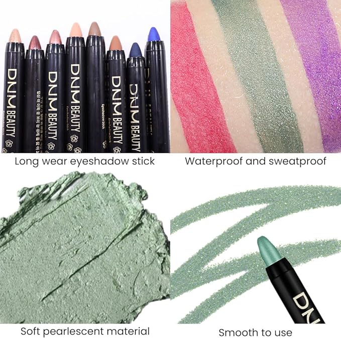 evpct Green Shimmer Cream Eye Shadow Brightener Sticks Set for Eyes, Green Shimmery Matte Pencil Eye shadow Applicator Stick Pen Palette Makeup Waterproof sombras en crema para ojos 34#