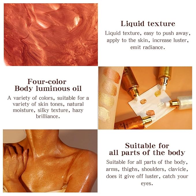 Shimmer Body Oil, Highlighter Makeup Smooth Glitter Glow Golden Brown)