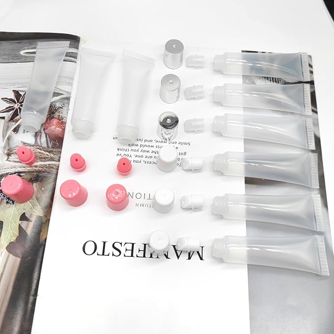 Quacc 9pcs Empty Lip Gloss Tubes, 15ml Soft Squeezable Lip Balm Container Refillable Lipstick Cosmetic Tubes for DIY Lip Gloss Balm Makeup Travel Toiletries (White Pink Silver)