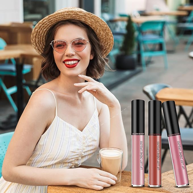 12 Color Cream Lip Gloss, 12 Colors Cream Texture Lipstick Waterproof, Long-Lasting Moisturizing Velvet Lip Gloss,Waterproof Lip Gloss Moisturising Liquid Lipstick(#3#5#12,3pcs)