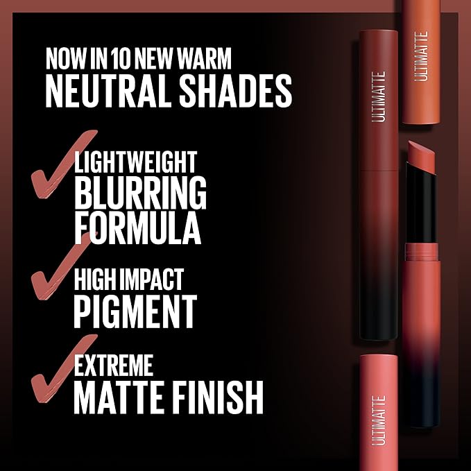 Maybelline Color Sensational Ultimatte Matte Lipstick, Non-Drying, Intense Color Pigment, More Blonde, Sandy Nude, 1 Count