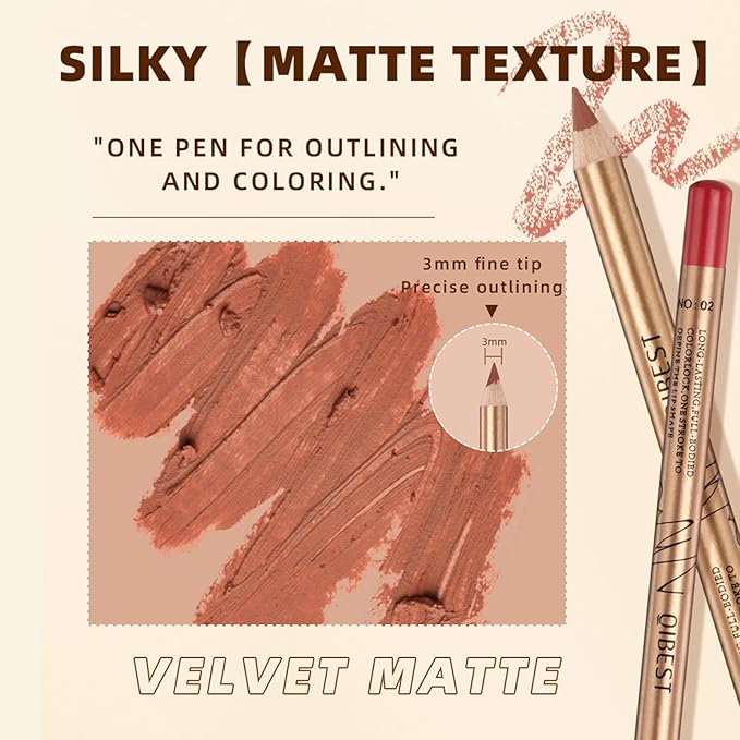 12PCS Matte Lip Liner Set,Waterproof Lipstick Liner Slim,High Slim,High