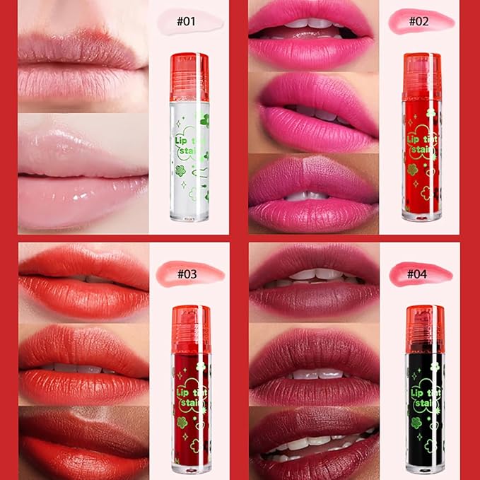 4 Pcs Roll-on Lip Gloss Set, Clear Lip Gloss Glaze Water Light Formula, Plumping Lip Oil, Long Lasting Hydrating & Moisturizing Lip Gloss (Set A, 0.16 Oz/Pcs)