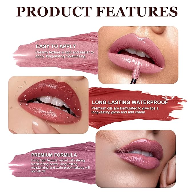12 Color Cream Lip Gloss, 12 Colors Cream Texture Lipstick Waterproof, Long-Lasting Moisturizing Velvet Lip Gloss,Waterproof Lip Gloss Moisturising Liquid Lipstick(#3#5#12,3pcs)