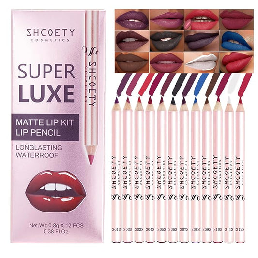 12 Colors Matte Lip Liner Pencil Set, 12Pcs Long