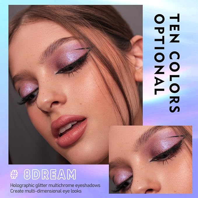 MAKI YIKA Glitter Eyeshadow Silver Multichrome Eyeshadows Long Lasting, Metallic Chameleon Eye Shadow Smudgeproof Holographic Eye Topper Glitters (#8 Dream)