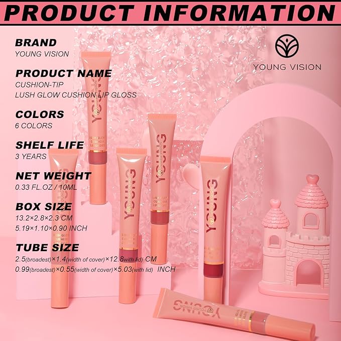 YOUNG VISION Hydrating Liquid Lipstick & Gloss Tint, Oil Infused, Cushion & Puff Applicators, Versatile Nude to Red Shades,Labial Liquido & Brillo Labial