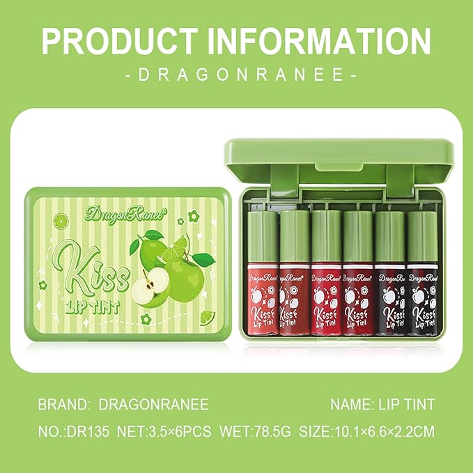 6 Colors Lip Tint Stain Set, Korean Lip