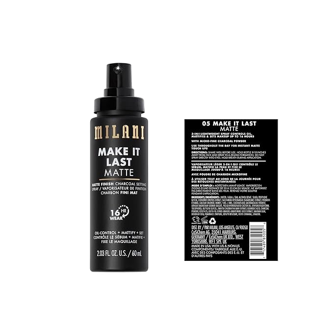 Milani Make it Last Matte - Matte Finish Charcoal Setting Spray - Cruelty-Free Makeup Primer and Setting Spray for Oily Skin - Long Lasting Finishing Spray - 2 Pack