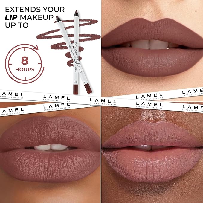 Matte Gel Lip Liner Pencil 5 Pcs Set - Creamy, Sharpenable, Longwear, Waterproof Lip Combo - Intense Brown 414, Berry 404, Chilli 413, Mauve 410 and Spicy Nude 412
