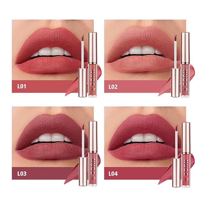 Mini Matte Lip Glaze Set, 16Pcs Liquid Lip Gloss with Gift Box, Rose Nude Red Lip Gloss Lip Stain Long Lasting Waterproof Non-Stick Lip Make Up Gift Set for Mum, Wife and Daughter