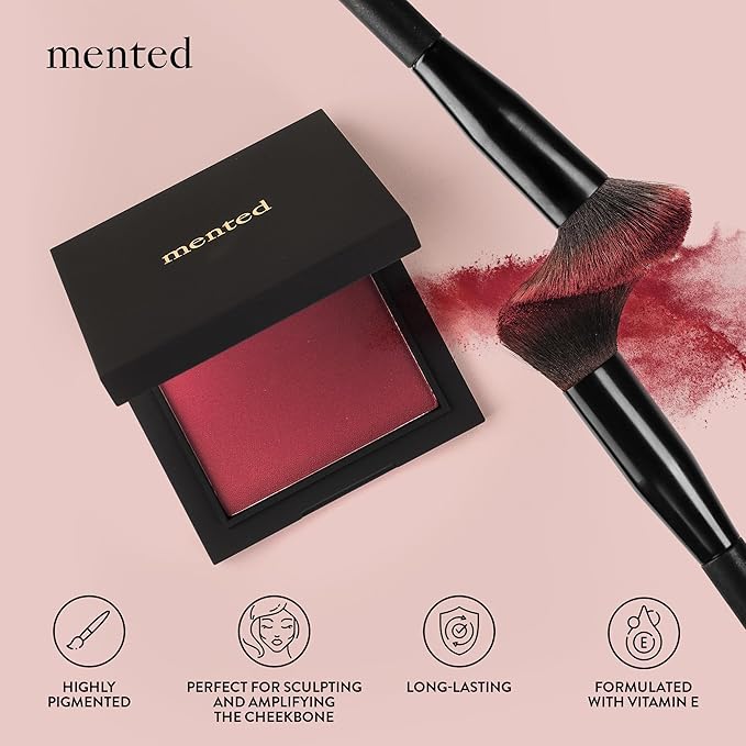 Mented Cosmetics Made in Italy, Cruelty Free Makeup, Vegan, Paraben Free, Shimmer Cheek Blush Palette for Face, Powder Face Blush for Women with Vitamin E, 0.2oz/7g, Berried Away