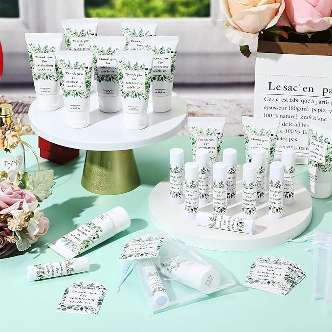12 Sets Thank You Gifts Mini Sunscreen and Sunscreen Lip Balms Travel Size Thank You Gifts for Weddings Baby Shower Favors Supplies(Wedding Eucalyptus)