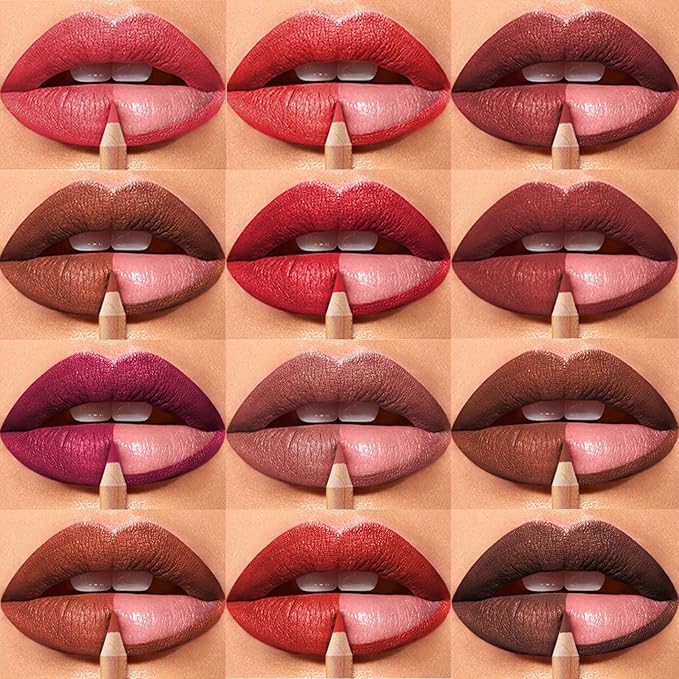 12 Colors Matte Lip Liner Pens Set,Cream Glide Lip