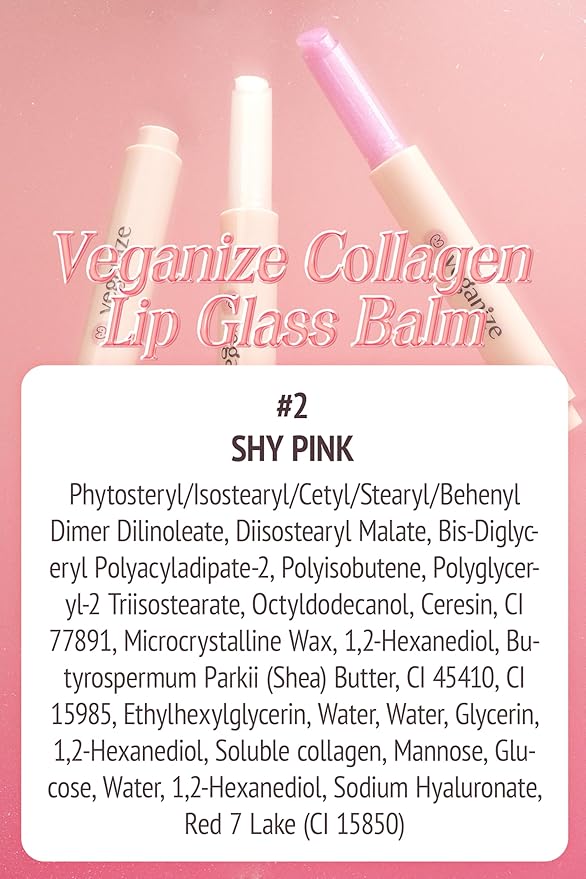 Self Beauty Vegan Korean Lip Balm Moisturizing Care - Collagen Lip Glass Hydrating, Hyaluronic Lip Gloss Repair - 0.06 oz (#2 Shy Pink)