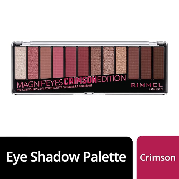 Rimmel London Magnif'Eyes Eyeshadow Palette, 12 Shades, Blendable Formula, Versatile, 007, Crimson, 0.5oz