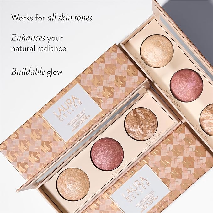 LAURA GELLER NEW YORK Geller's Greatest Lift-n-Glow Baked Trio Palette - Highlighter, Blush, Bronzer - All Skin Tones