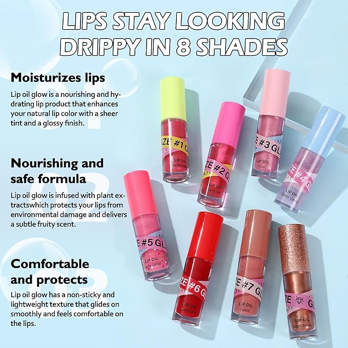 Lip Gloss Oil Set-2 Colors Hydrating Tinted Lipgloss Lip Glow Oil,Non-sticky Shiny and Vegan Lip Glaze, Glitter Crystal Jelly Lip Glaze,Women's Day Makeup Gift Kit for Women Girl-Set D