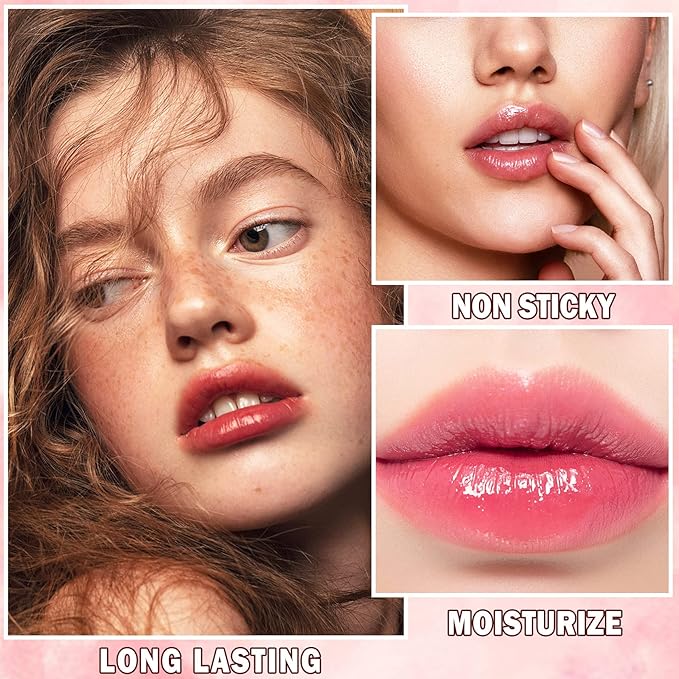 Plumping Lip Oil Lip Glow Oil Lip Gloss Oil Lip Stain Long Lasting Hydrating Non-sticky Big Brush Head Glitter Shine Clear Lip Oil Tinted for Lip Care and Dry Lips -015 Cherry Red