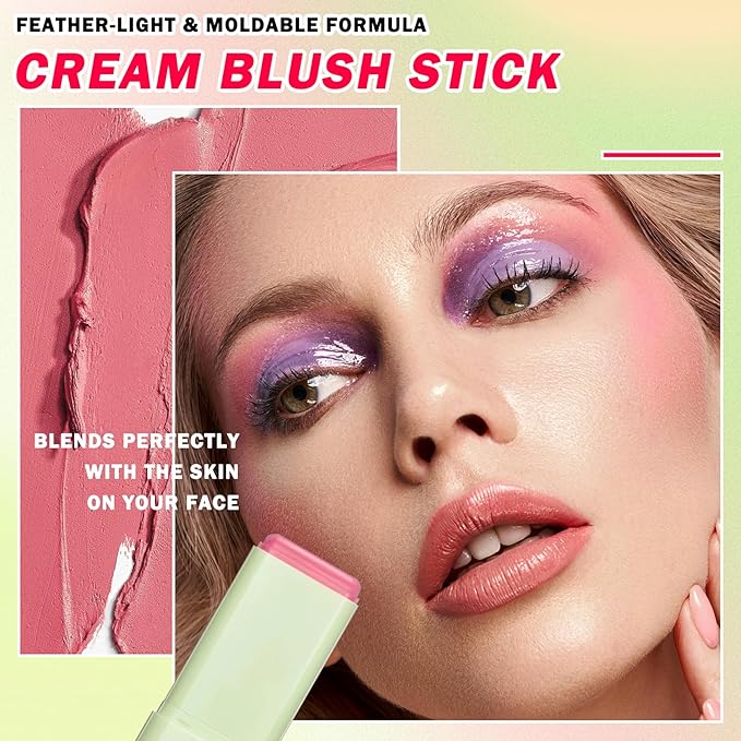 Multi-Use Cream Blush Stick,Soft Smooth Makeup Blush Stick Skin Types