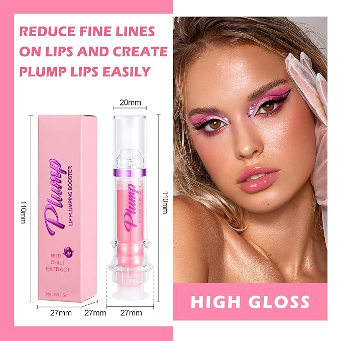 Korean Clear Lip Oil Gloss for Women,Ultra-Hydrating Lip Glow Oil with Chili Extract,Nourishing Lip Oil Tinted,Lip Plumping Booster,Fuller Lips Instantly - 02 Baby Pink