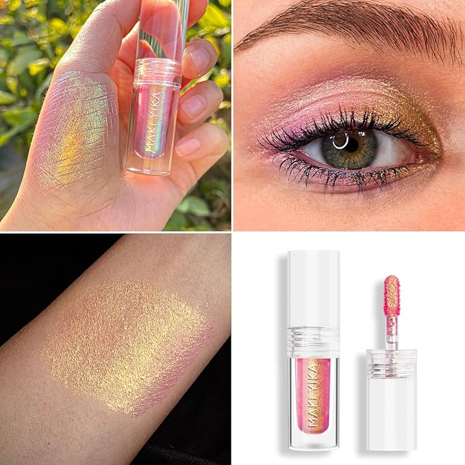 MAKI YIKA Glitter Eyeshadow Gold Liquid Multichrome Eyeshadows Long Lasting, Metallic Chameleon Eye Shadow Smudgeproof Holographic Eye Topper Glitters (#9 Ember)