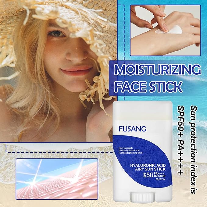 Hyaluronic Acid Face Sunscreen Stick SPF 50+ PA++++,Moisturizing Sunscreen Face Stick for Women and Men,Hydrating Non-Greasy Roll on Sunscreen Stick Face for All Skin Types