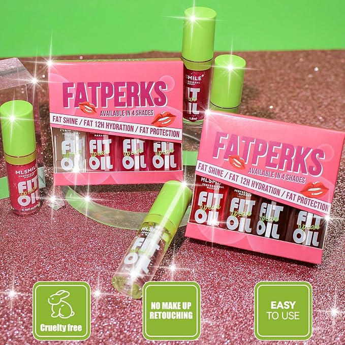 4 Colors Hydrating Lip Oil,Fat Lip Oil Lip Glaze,Shiny Transparent Lip Gloss Plumping,Nourishing & Non-sticky Long Lasting Fresh Clear Smooth Lip Care,Long Lasting Lip Oil(Set B)