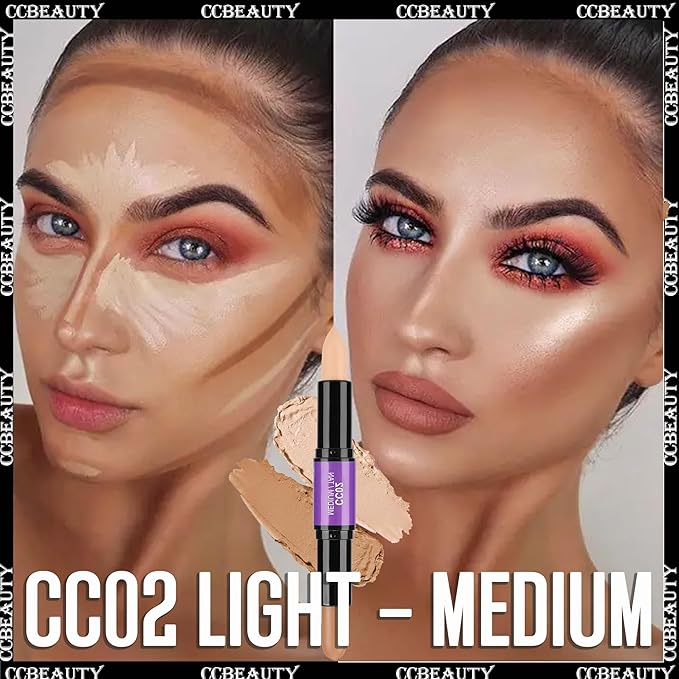 CCbeauty 2-IN-1 Matte Contour Stick Makeup,Cream Dual Highlighter & Waterproof