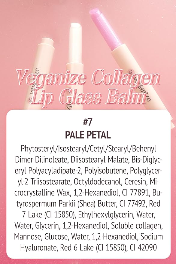 SELF BEAUTY Veganize Collagen Lip Glass Balm | Hydrating Lip Balm in 9 Vibrant Colors | Moisturizing Lip Care Infused with Collagen Jelly Magic | No Animal Trial Lip Balm 0.06 oz (#7 Pale Petal)