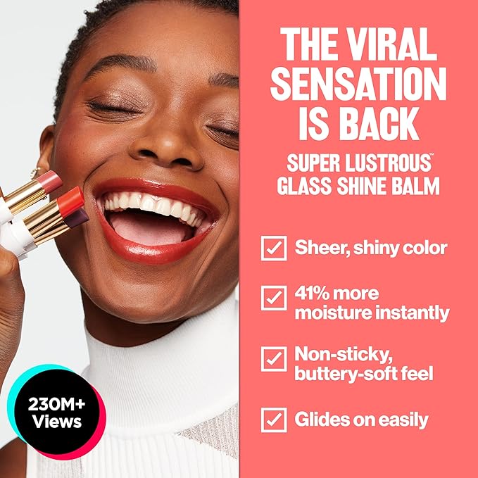 REVLON Super Lustrous Glass Shine Balm, Hydrating Tinted Lipstick, Sheer, Glossy Shiny Finish, 007 Glazed Mauve, 0.11 oz