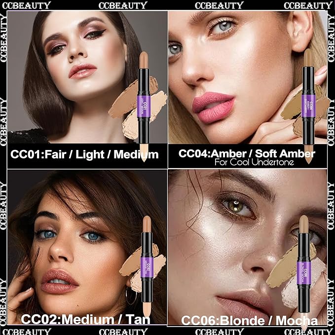 CCbeauty 2-IN-1 Matte Contour Stick,Cream Dual Highlight Concealer