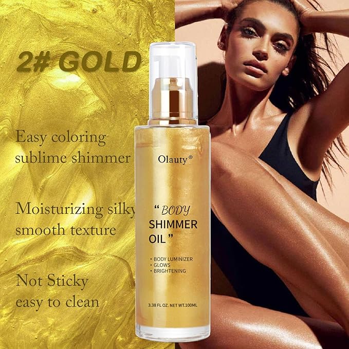 Shimmer Body Oil-Gold Face Brighten Glow Pearl Highlighter