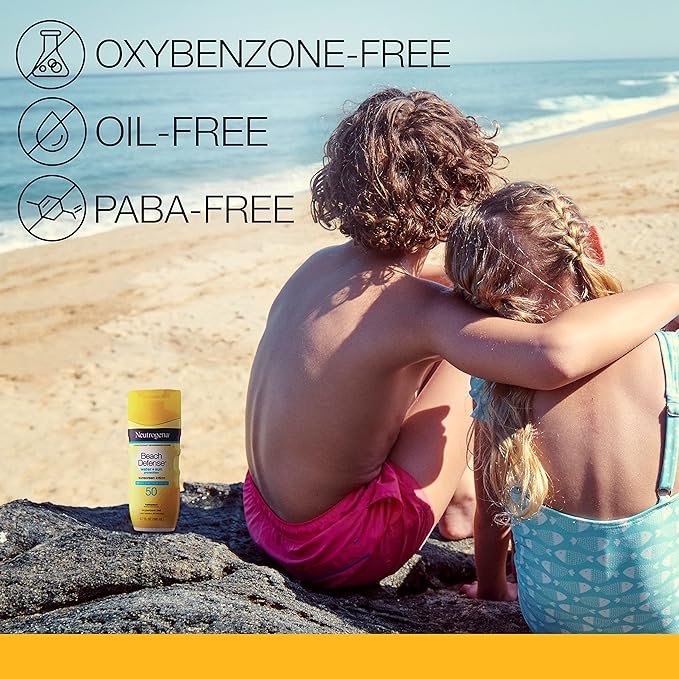 Neutrogena Beach Defense Water-Resistant Sunscreen Lotion with Broad Spectrum SPF 30, Oil-Free and PABA-Free Oxybenzone-Free, UVA/UVB Sun Protection, SPF 50, 6.7 fl. oz