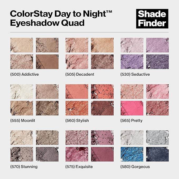 Revlon ColorStay Day to Night Eyeshadow Quad, Longwear Shadow Palette with Transitional Shades and Buttery Soft Feel, Crease & Smudge Proof, 505 Decadent, 0.16 Oz
