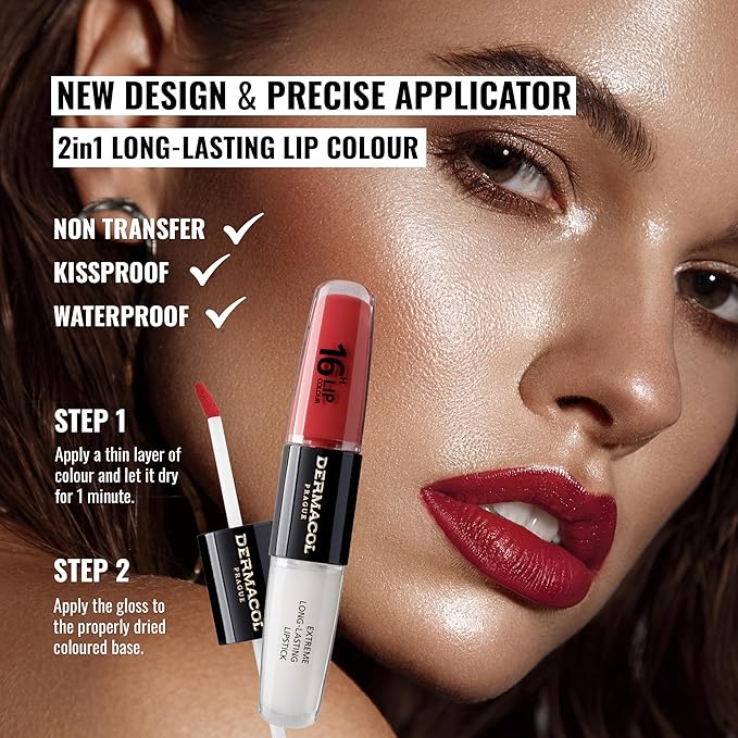 Dermacol NEW 16-Hour Lip Colour, Highly Pigmented Glossy Lip Stain, Two-Phase Lip Plumper Gloss, Kissproof Lip Makeup Products with Matte and Glitter Finish, n. 36