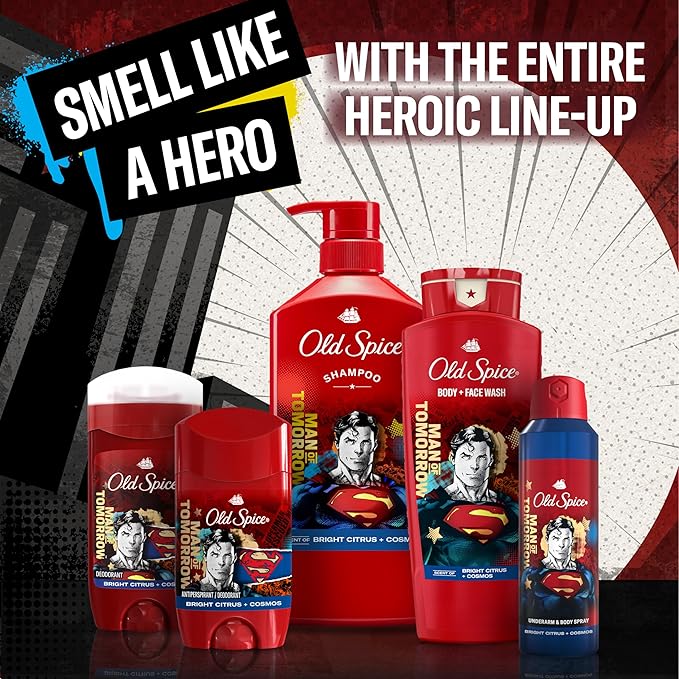 Old Spice Cleansing Body Wash for Men, 3X Defense, 24/7 Shower Fresh with Lasting Scent, 2-in-1 Body & Face Wash, Smell Like a Hero, Superman, Bright Citrus and Cosmos Scent, 24 oz