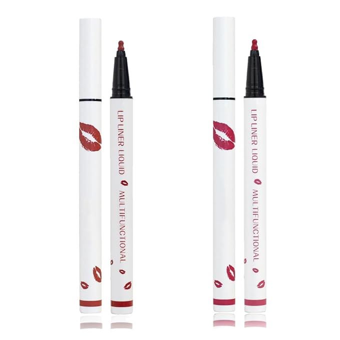 Longwear Liquid Lip Liner, Matte Lip Tint Stain Marker Pen, 2 in1 Liquid Lipstick & Lip Liner Pencil, Long Lasting Waterproof Lip gloss for Women, Fuller Lips Makeup (01+02)