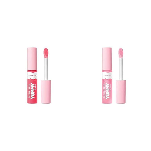 COVERGIRL Clean Fresh Yummy Gloss Lip Gloss 2-Pack - Glamingo Pink & Sugar Poppy Sheer Shades with Hyaluronic Acid, Vegan