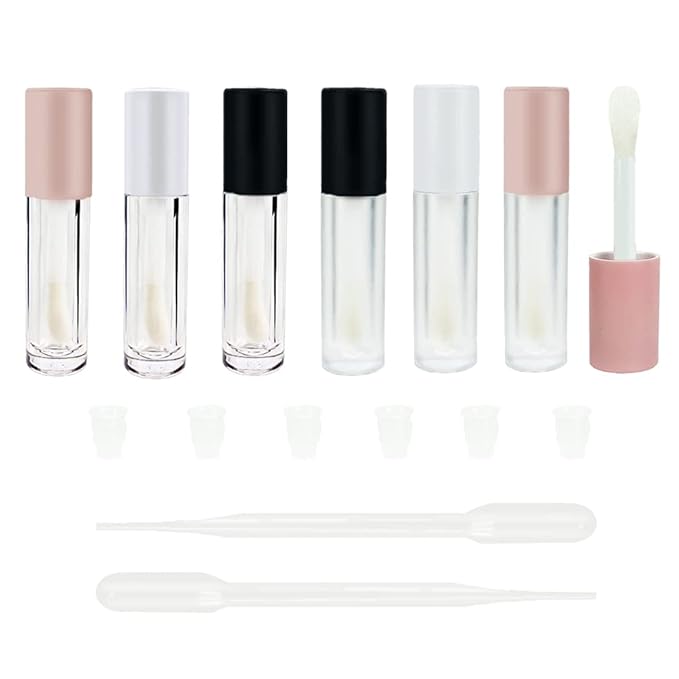 COSIDEA 24 pcs Empty 5ml big brush lip gloss tube White round lipgloss tubes container with big doe foot wand